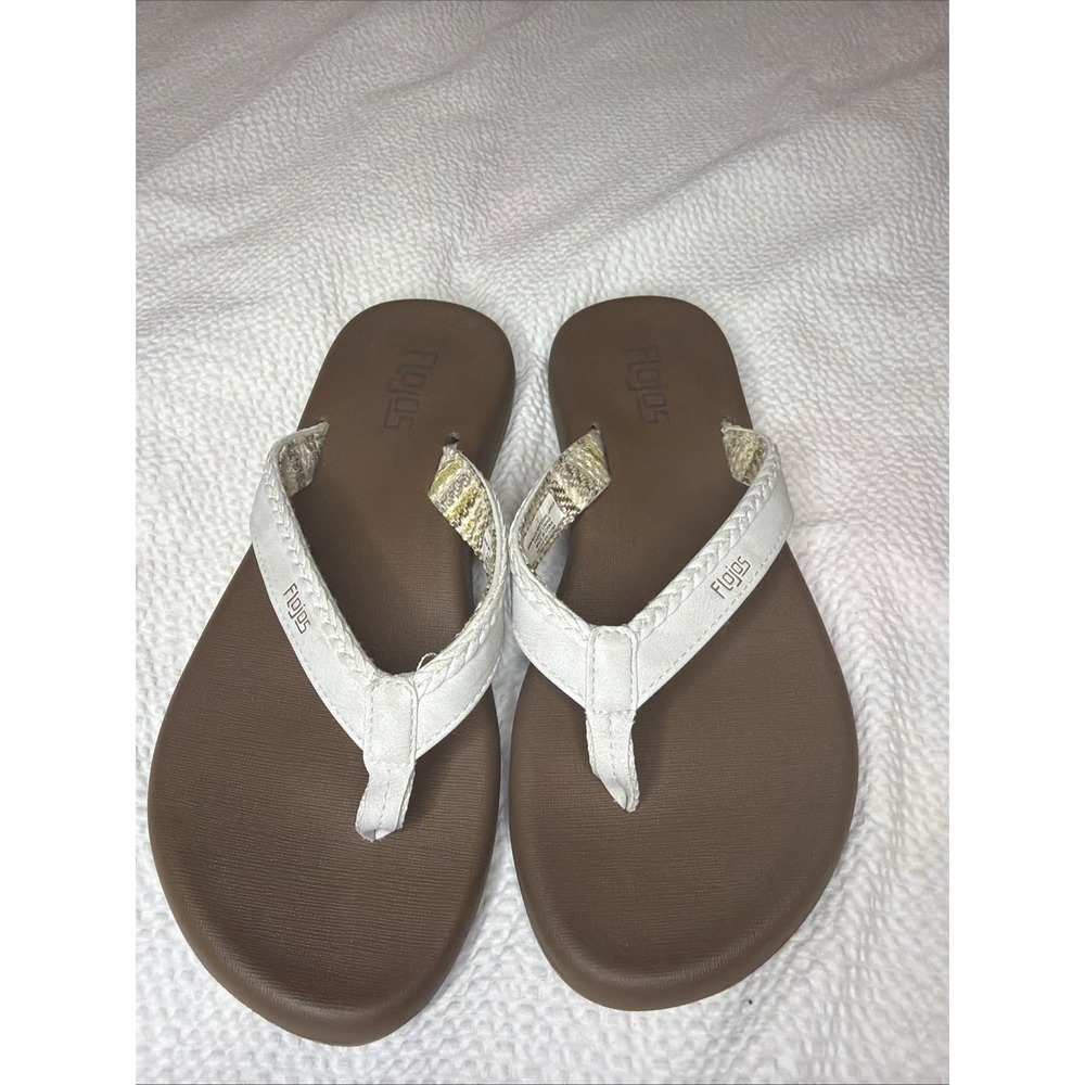 Flojos Women's Sandals w Memory Foam Flip Flops White Sz 7